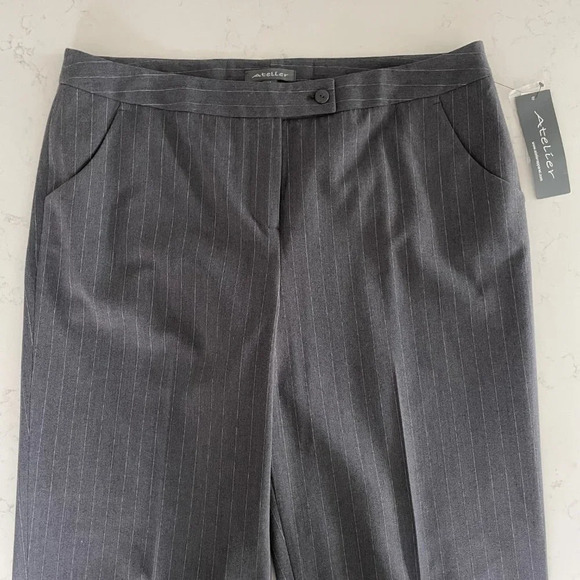 Atelier Straight Leg Poly Blend Washable Striped Pants Grey + White Sz 14 NWT - Picture 4 of 12